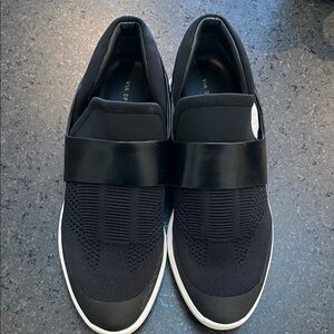 Brand New Via Spiga Black Leather and Knit Sneakers, 8.5